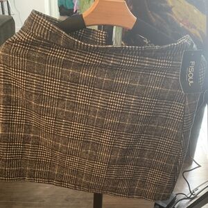 Women's Checkered Mini Skirt - Black and Cream